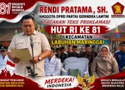 Anggota DPRD Lamtim Partai Gerindra Rendi Pratama, SH Bacakan Teks Proklamasi di Upacara HUT RI ke-81 di Kecamatan Labuhan Maringgai