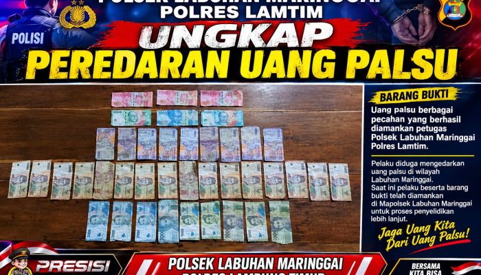 POLSEK LABUHAN MARINGGAI POLRES LAMTIM UNGKAP KASUS PEREDARAN UANG PALSU